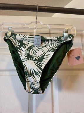 Shade & Shore Dark Green and White Tropical Print Bikini Bottom